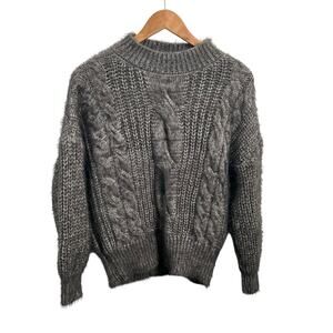 PETAL+PUP Wool Blend Chunky Gray Cable Knit Sweater Women's Medium-Large NWOT